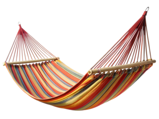 Vibrant striped hammock offers ultimate leisure and comfort.
