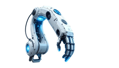 Futuristic Robotic Arm with Glowing Blue Lights isolated on solid white background3