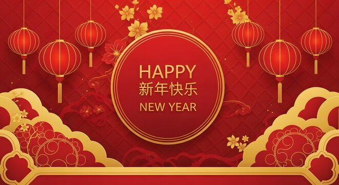 Elegant chinese new year background with lanterns and golden accents