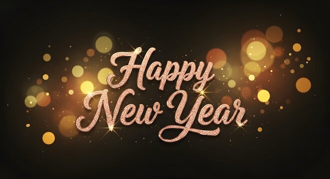 Sparkling happy new year wishes with bokeh lights on a dark background - Powered by Adobe