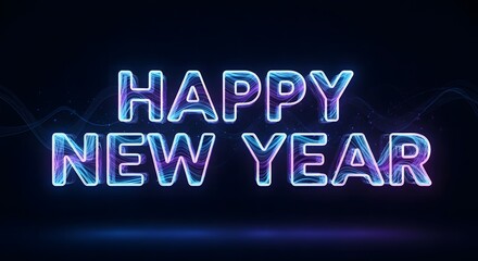 Obraz premium A vibrant and glowing happy new year wishes on a dark blue background