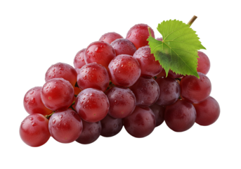 Juicy red grapes with a fresh green leaf, perfect for healthy snacking, vibrant fruit displays, and promoting natural goodness in your designs