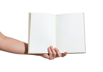 Blank Notebook or Sketchbook Held Open in Hand for Writing Ideas and Creative Inspiration on Black Background