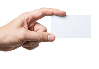 Obraz premium Hand Holding a Blank White Card Mockup for Business Presentation or Advertisement on Black Background
