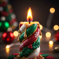 Burning Christmas candle on Christmas Eve