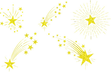 Set of yellow shooting stars with trails on white © Bashirahmed
