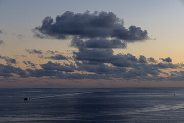 Sunset over the Atlantic Ocean. Tenerife, Canary Islands. Aerial landscape.