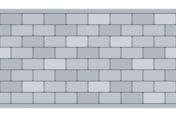 Offset gorizontal cobblestone pedestrian path. Natural stone seamless pattern. Grey bricks desing. Vector.
