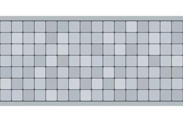 Grid tile gorizontal cobblestone pedestrian path. Natural stone seamless pattern. Grey bricks desing. Vector.
