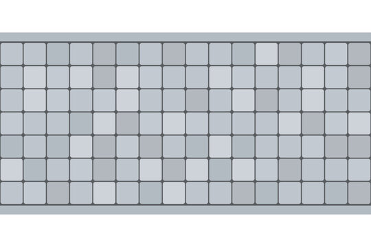 Grid tile gorizontal cobblestone pedestrian path. Natural stone seamless pattern. Grey bricks desing. Vector.
