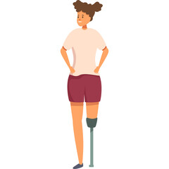 Young Woman With Prosthetic Leg Standing with Hands on Hips Wearing Pink TShirt and Burgundy Shorts Looking Worried with Transparent Background