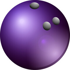 Glossy Purple Bowling Ball with Three Finger Holes on a Transparent Background for Sports and Recreation