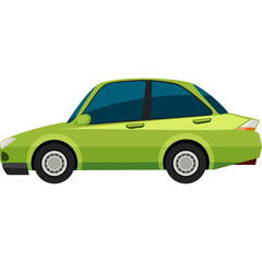 Lime Green Sedan Car with Tinted Windows and Silver Wheels on a Transparent Background Ideal for Design Projects