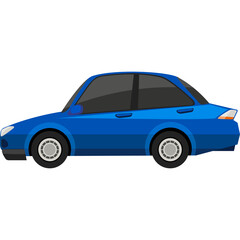 Blue Sedan Car Side View With Tinted Windows And Chrome Accents on Transparent Background