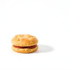 A freshly baked brown strawberry biscuit with a slightly placed on a clean and simple white background