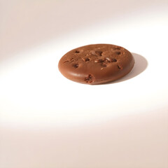 A richly textured brown chocolate biscuit with subtle golden and crisp white background