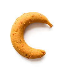 A brown banana biscuit on white background