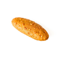 A brown banana biscuit on white background