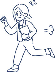 忙しく走り回る40代ビジネスウーマンのイラスト　線画のみ