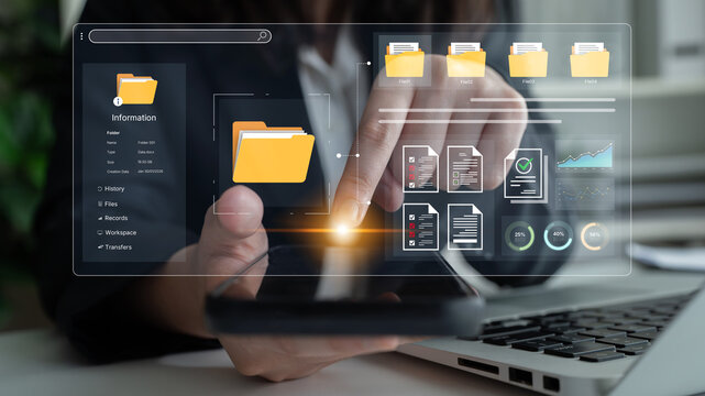 A user interface for a document management system. The dashboard provides file organization, a project workspace, and data analytics for corporate information management. Fermion