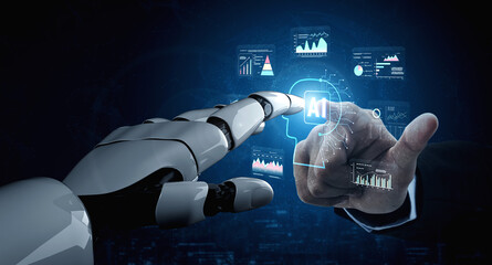 The brain of business intelligence is AI powered data analysis. A concept of a smart system using...