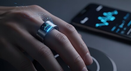 Smart ring tracks health data displayed on phone screen
