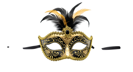 Elegant Black and Gold Venetian Mask with Feathers for Masquerade Costume