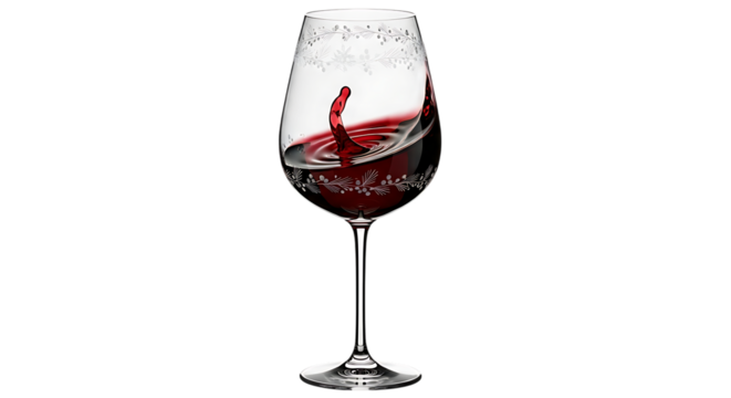Elegant Glass of Red Wine with Swirling Liquid and Decorative Snowflake Pattern