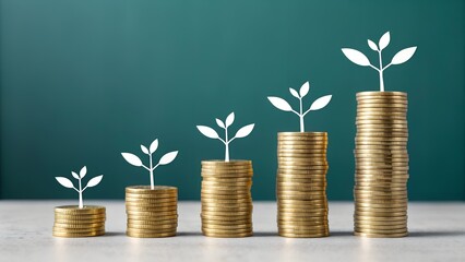 Visualize your financial growth with this appealing chart showcasing coin stacks and plant growth, perfect for investment or business ideas