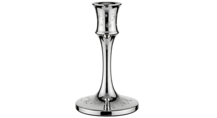 Elegant Silver Candle Holder with Intricate Engraving on Transparent Background