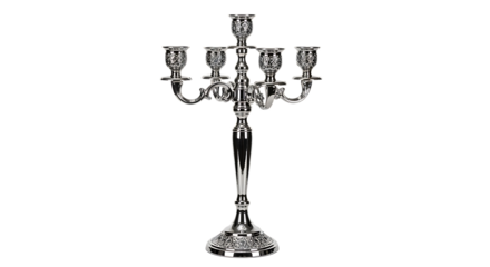Elegant Silver Candelabrum with Five Candle Holders on Transparent Background