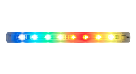 Colorful LED Light Bar with Blue Green Yellow Red Lights on Transparent Background