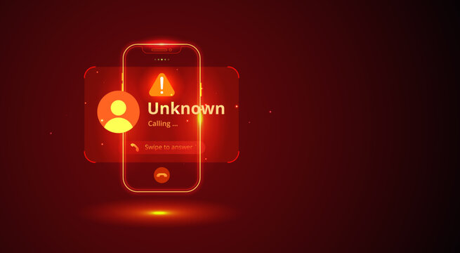 Mobile Phone Scam and Fraud Warning on Screen Unknown Call - Hacking and Cyber Security Risk Spam Alert Vector
