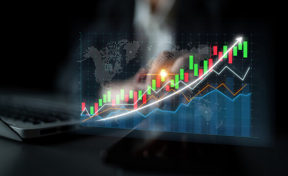 Dynamic visualization of stock market data showcasing financial growth trends in a business setting. Ideal for concepts related to finance, investment, and analysis. Impute