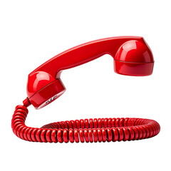 Red Telephone with Coil: A vivid, red vintage telephone receiver, suspended in mid-air with its coiled cord, evokes a sense of retro communication and technological simplicity.