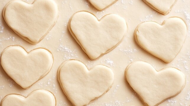 Hearts preparation cut out from cookie dough close up shot festival children homemade for happy festival.