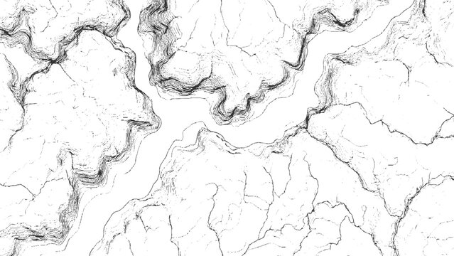 Topographic contour map lines showing elevation changes and river valleys topography