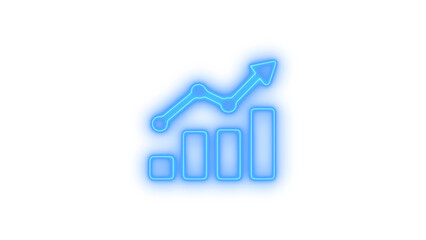 Neon bar chart growth icon on transparent background. business statistic, financial analysis, and success graph