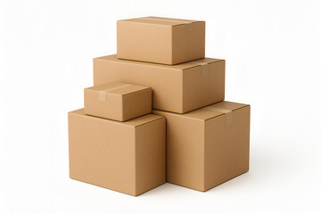 Fototapeta premium Stack of brown cardboard shipping boxes piled up for moving or delivery concept isolated on white background