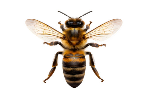 honey bee topview, isolated on white or transparent background. PNG
