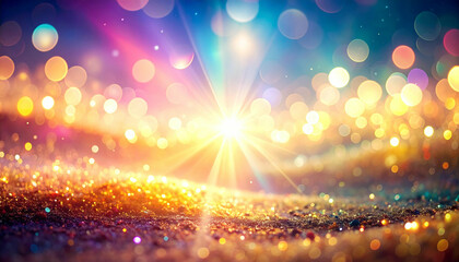 Abstract image of a bright light source surrounded by bokeh and shimmering particles, creating a magical and ethereal effect.