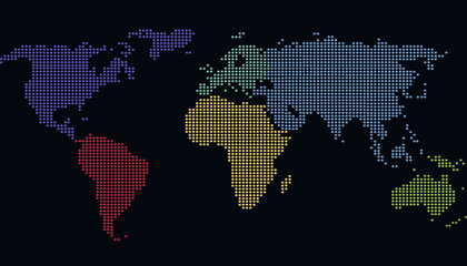 Dotted color world map vector.