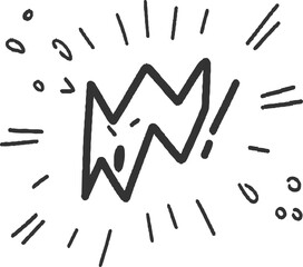Hand drawn zigzag lightning bolt with radiating lines and dots abstract background
