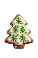 Gingerbread Cookie in Christmas tree shape, on clear transparent background. Ideal for advertising layouts, banners, designs.