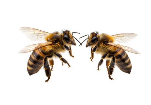 honey bee landing, isolated on white or transparent background. PNG