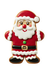 Santa Claus shaped gingerbread cookie on Transparent Background. Ideal for advertising layouts, banners, designs.