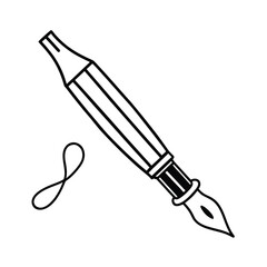 Black and white closeup vector illustration of a sharp metal pen and pencil tool instrument set isolated on white