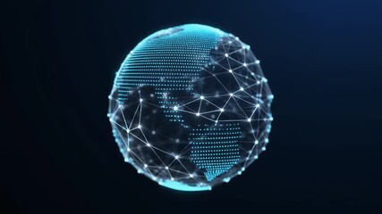 Dynamic abstract digital globe with interconnected data points illustrating a global communication network, symbolizing worldwide connectivity, technology, and information flow - Powered by Adobe