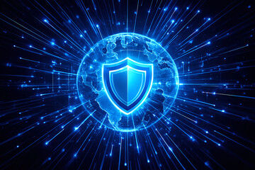 shield symbol for global security with digital background 	
