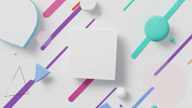 Modern abstract background with dynamic colorful geometric shapes and a central white square for copy space